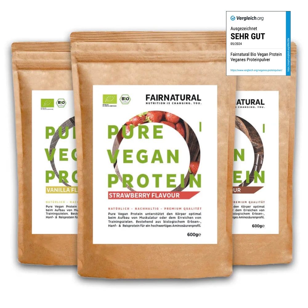Bio Veganes Proteinpulver 3er Bundle (Vanille, Schoko, Erdbeere)